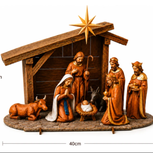 Wooden nativity scene.